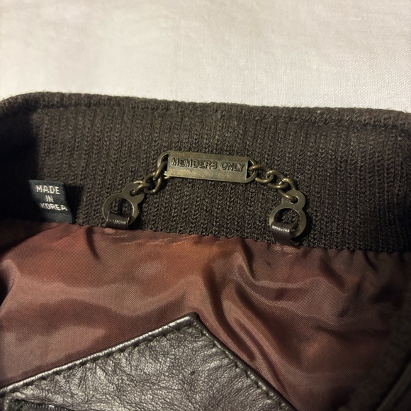 Members Only Dark Brown leather Bomber Jacket - Picture 3 of 15